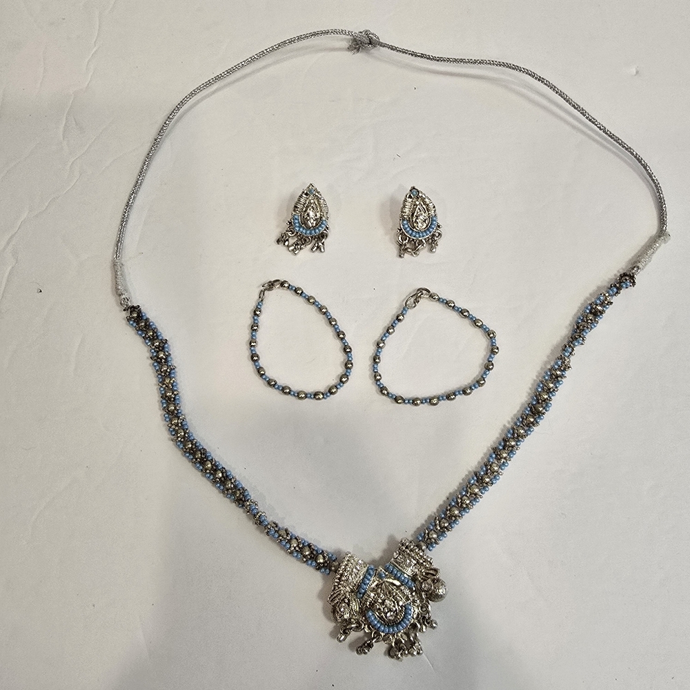 FIRM Silver Toned and Blue Necklace and Earrings